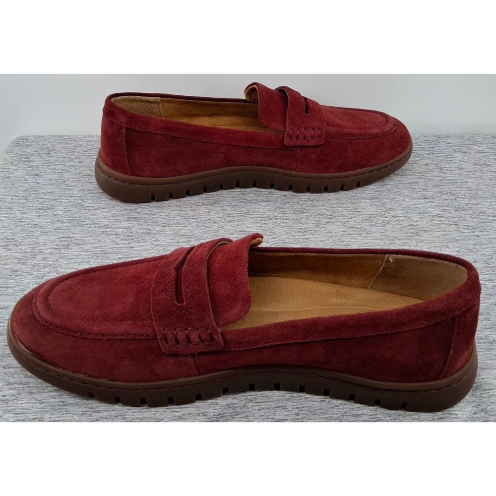 Born Womens 8M Burgundy Suede Penny Loafers Comfort Slip On Shoes - Picture 6 of 10